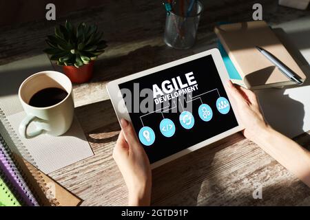 Agiles Entwicklungskonzept auf dem Bildschirm des Geräts. Stockfoto