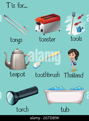 Viele Wörter beginnen mit dem Buchstaben T Stock Vektor