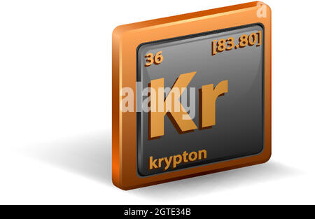 Krypton chemisches Element. Chemisches Symbol mit Ordnungszahl und atomarer Masse. Stock Vektor