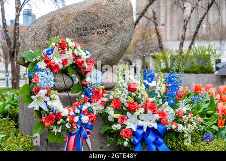 Monument im Little Norway Park, Toronto, Kanada Stockfoto