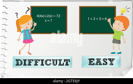 Entgegengesetzte Adjektive schwierig und einfach Stock Vektor