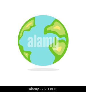 Cartoon Planet Erde. Einfacher Globus mit blauen Meeren und grünen Kontinenten Stock Vektor