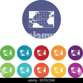 Kartenfahrten von Columbus Set-Icons Stock Vektor