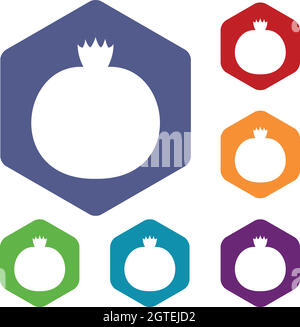Reife Granatapfel Icons set Stock Vektor