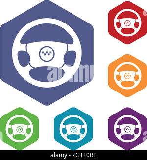 Lenkrad von Taxi Icons set Stock Vektor