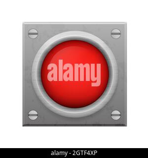 Rote Alarmtaste. Notsignalsymbol auf der Metallplatte Stock Vektor