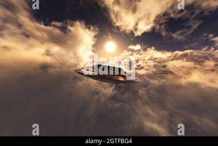 Ein UFO, das in hoher Höhe fliegt Stockfoto