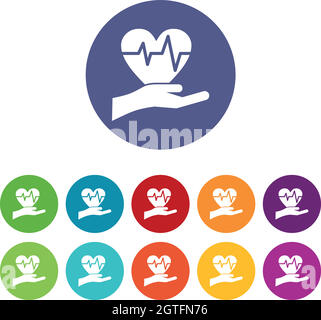 Hand hält Herz mit Symbolen für EKG-Zeilenset Stock Vektor