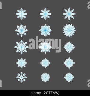 Set von abstrakten Schneeflocken. Vektordarstellung von Designelementen für Tapete, Oberfläche, Webdesign, Textil, Dekor, Drucken, Aufkleber. Stock Vektor