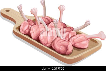 Vektor-Illustration von Roh Huhn Lollipop , auf einem Holzsockel angeordnet. Stock Vektor