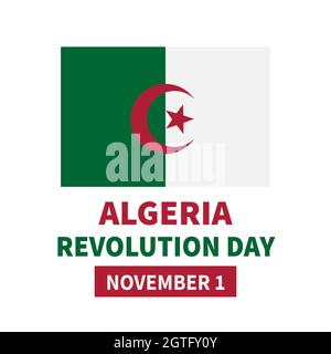 Algeria Revolution Day Schriftzug mit Flagge. Nationalfeiertag am 1. November. Einfach zu bearbeiten Vektor-Vorlage für Typografie Poster Banner, Flyer Stock Vektor