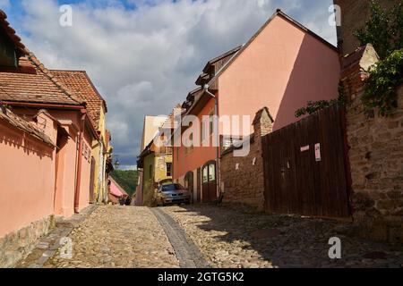 19. September 2021, Sighisoara, Rumänien: Bilder mit der einzigen bewohnten mittelalterlichen Zitadelle Europas, Sighisoara, die zum UNESCO-Weltkulturerbe gehört Stockfoto