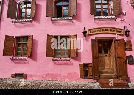 19. September 2021, Sighisoara, Rumänien: Bilder mit der einzigen bewohnten mittelalterlichen Zitadelle Europas, Sighisoara, die zum UNESCO-Weltkulturerbe gehört Stockfoto