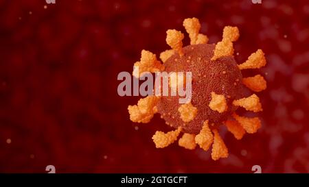 SARS-CoV-2 COVID-19 Coronavirus Virionpartikel, Infektion innerhalb der Atemwege. 3D-Illustration. Stockfoto