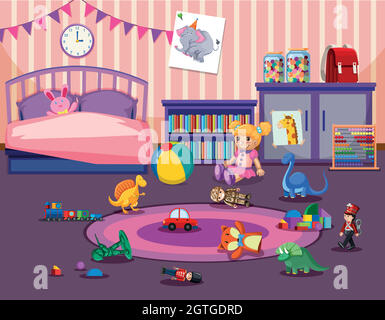 Mädchen beroom integrior Szene Stock Vektor