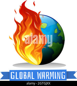 Globale Erwärmung mit Erde auf Flamme Stock Vektor