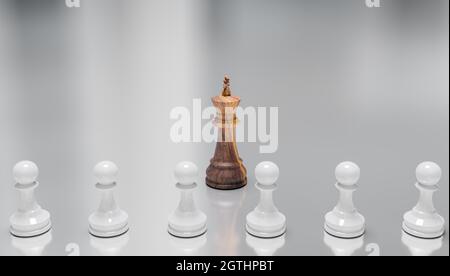 King Chess nimmt eine führende Rolle im Spiel, Business-Leadership-Action-Konzept, 3D-Illustrationen Rendering Stockfoto