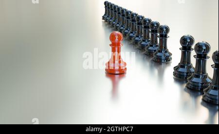 Rotes Schach Nehmen Sie eine Führungsaktion, 3D-Illustrationen Rendering Stockfoto