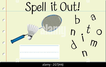 Buchstabieren Sie das englische Wort Badminton Stock Vektor