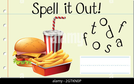 Buchstabieren Sie es aus Fastfood Stock Vektor