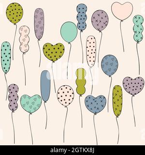 Partyballons. Handgezeichnete Geburtstagskritzeleien. Farbige Elemente. Stock Vektor