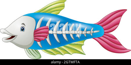 Cute x-ray Fisch Cartoon auf weißem Hintergrund isoliert Stock Vektor