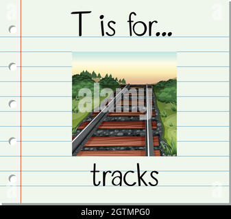Der Buchstabe T der Flashcard ist für Spuren bestimmt Stock Vektor