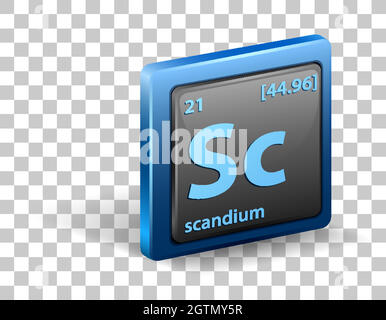 Chemisches Scandium-Element. Chemisches Symbol mit Ordnungszahl und atomarer Masse. Stock Vektor