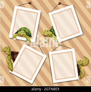 Rahmen auf Holzhintergrund mit Schildkröten Stock Vektor