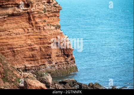 Red Otter Sandstone Cliffs am Danger Point, zu Fuß östlich von Otterton Ledge, Devon Stockfoto