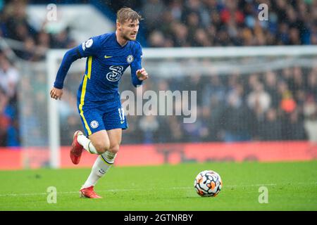 London, Großbritannien. Oktober 2021. Timo Werner von Chelsea während des Premier League-Spiels zwischen Chelsea und Southampton in Stamford Bridge, London, England am 2. Oktober 2021. Foto von Salvio Calabrese. Nur zur redaktionellen Verwendung, Lizenz für kommerzielle Nutzung erforderlich. Keine Verwendung bei Wetten, Spielen oder Veröffentlichungen einzelner Clubs/Vereine/Spieler. Kredit: UK Sports Pics Ltd/Alamy Live Nachrichten Stockfoto