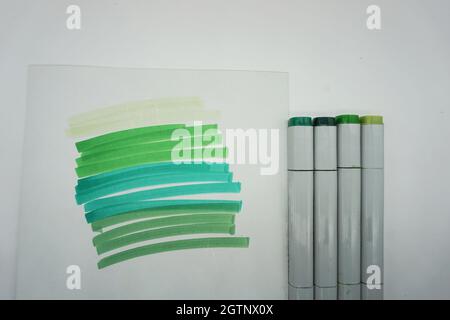 Moderne Kunst Zeichnung abstrakte kopische Farbe Dreieck Kurve Quadrat aus thailand , Kunst , kopische Marker , Marker Kunst , Zeichnung Strich , Stockfoto