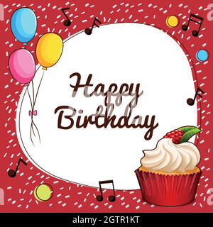Happy Birthday Schild mit Cupcake und Ballons Stock Vektor