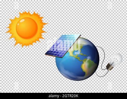 Diagramm mit Sonne und Solarzelle auf der Erde Stock Vektor