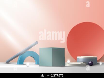 3D moderne Gruppe geometrische Formen Komposition auf der Bühne für Produkt-Display minimale Szene Hintergrund. Vektorgrafik Stock Vektor