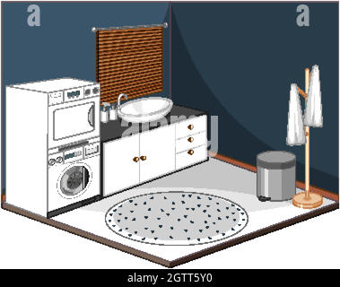 Waschküche mit Möbeln Stock Vektor