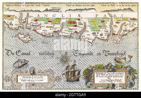 Kaart van de Zuidengelse kust tussen de Isle of Wight en Dover (ca. 1580-1583) von Joannes van Doetechum (I). Großbritannien, Großbritannien. Stockfoto