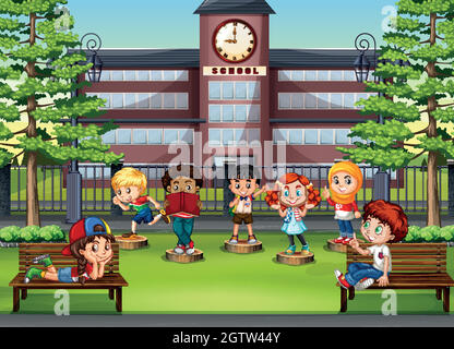 Kinder im Park vor der Schule Stock Vektor
