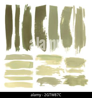 Grün die Farbe schmieren. Wasserbürstenstriche eingestellt. Vektorgrafiken. Grafik die Farbe verschmieren. Kollektion Der Farblinien. Stock Vektor