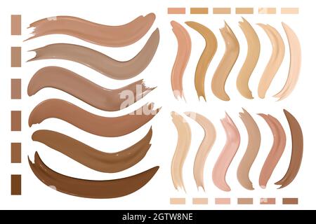 Beige Make Up Foundation Verschmiert. Textur Des Kosmetischen Concealers. Malen Weiblicher Striche. Hintergrund Für Schönheit Der Haut. Braun Stock Vektor