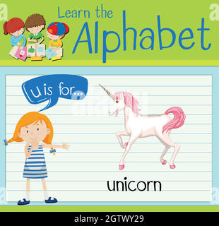 Flashcard Alphabet U ist für Einhorn Stock Vektor