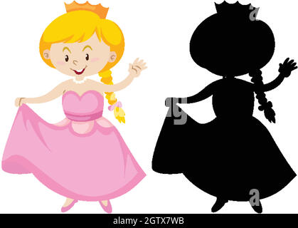 Nette Prinzessin in Farbe und Silhouette Stock Vektor