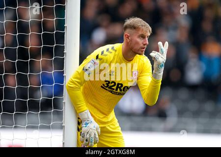 Hull, Großbritannien. Oktober 2021. Joe Lumley #1 von Middlesbrough in Hull, Vereinigtes Königreich am 10/2/2021. (Foto von Ben Early/News Images/Sipa USA) Quelle: SIPA USA/Alamy Live News Stockfoto