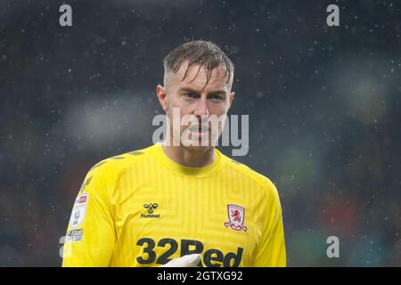 Hull, Großbritannien. Oktober 2021. Joe Lumley #1 von Middlesbrough in Hull, Vereinigtes Königreich am 10/2/2021. (Foto von Ben Early/News Images/Sipa USA) Quelle: SIPA USA/Alamy Live News Stockfoto