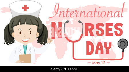 Happy International Nurses Day Schriftart mit Krankenschwester Cartoon-Charakter Stock Vektor