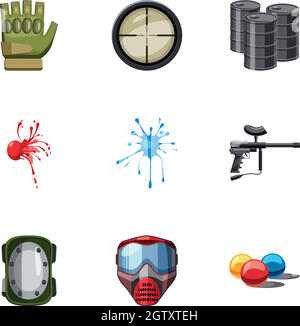 Paintball-Club-Symbole-Set, Cartoon-Stil Stock Vektor