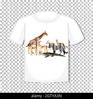 Wild Animal Group Design auf T-Shirt isoliert auf transparentem Hintergrund Stock Vektor