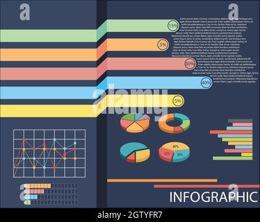 Ein Diagramm mit Kreisdiagrammen und Liniendiagrammen Stock Vektor