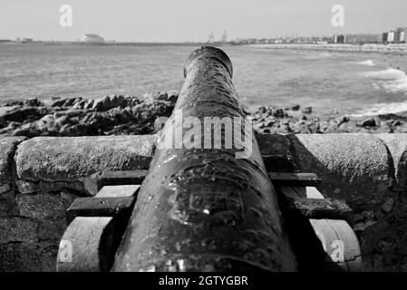 Alte Kanone in Castelo do Queijo Festung an der Küste im Stadtzentrum von Porto in Portugal (Forte de São Francisco Xavier) canhão Stockfoto