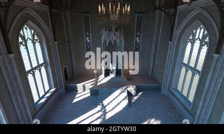 3D-Illustration Fantasy mittelalterlichen Thronsaal im Schloss Stockfoto